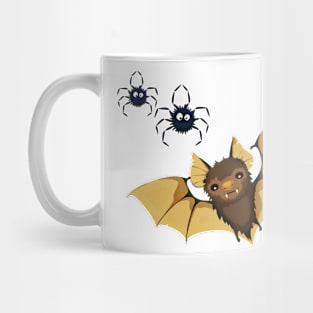 Flying bat with two black spiders - Halloween design Mug